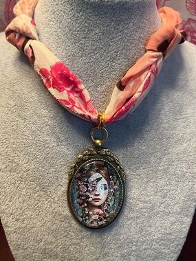 Boho Floral Bandana Necklace with a beautiful Gypsy Woman.